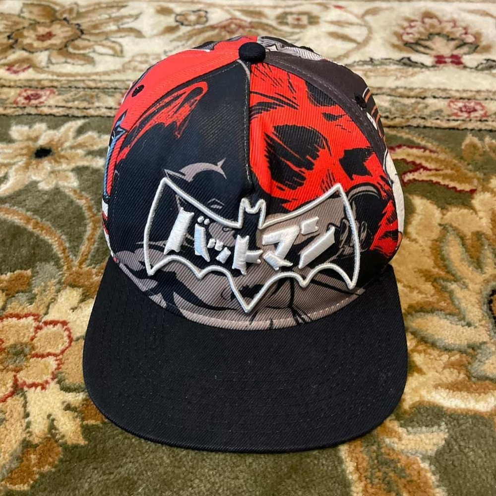 DC Comics Batman Japanese Manga Comic Print Snapback Hat Red Black Flat Bill Cap